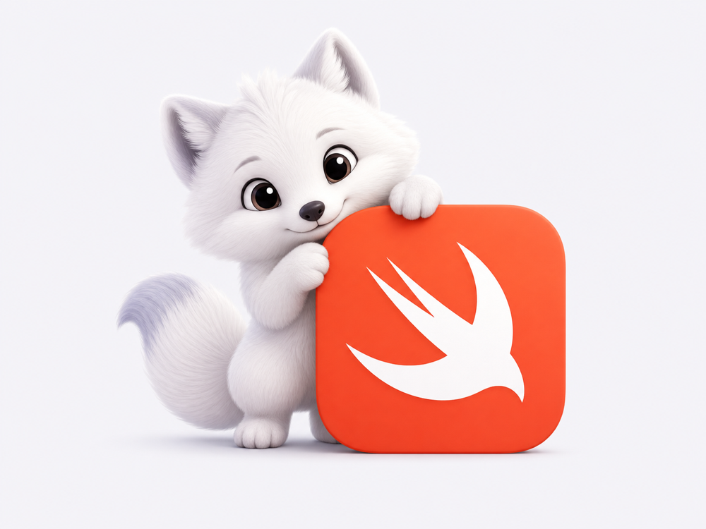 可愛的北極狐抱著 Swift 標誌
